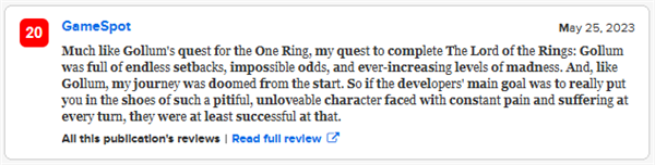 到底谁会买?《魔戒:咕噜》口碑扑街:媒体均分低至38分