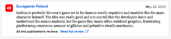 到底谁会买?《魔戒:咕噜》口碑扑街:媒体均分低至38分