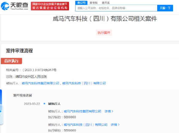 还能撑多久？威马汽车被强制执行超一千万元